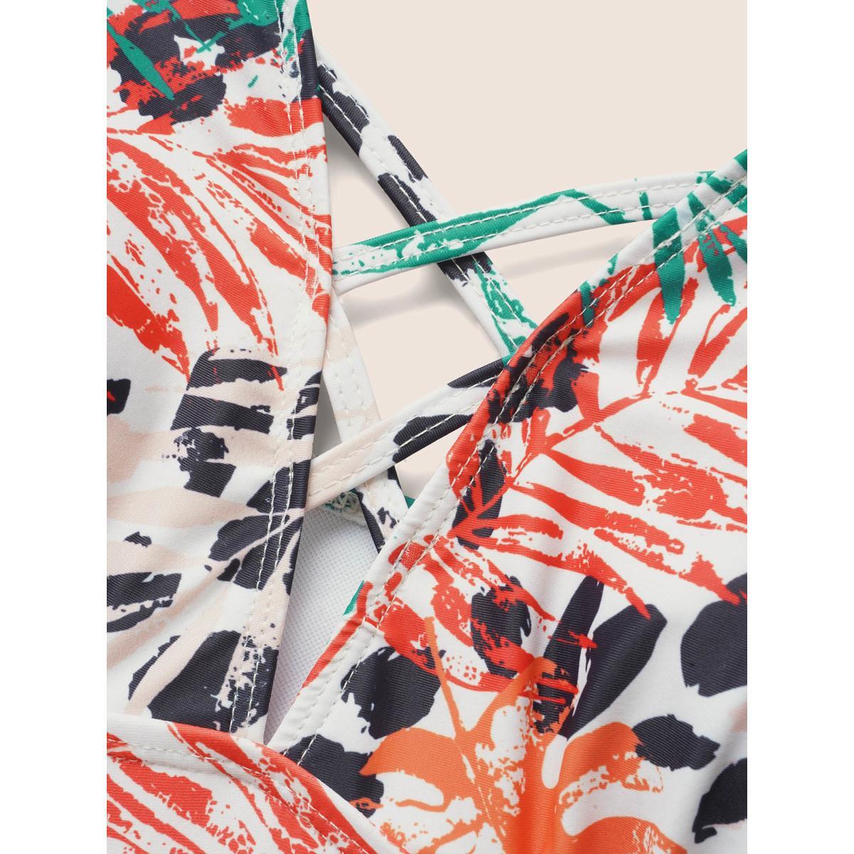 Plus Size Tropical Print Crisscross Keyhole One Piece Swimsuit Women's Swimwear Multicolor Beach Gathered Curve Bathing Suits High stretch One Pieces BloomChic 18-20/2X Product Image