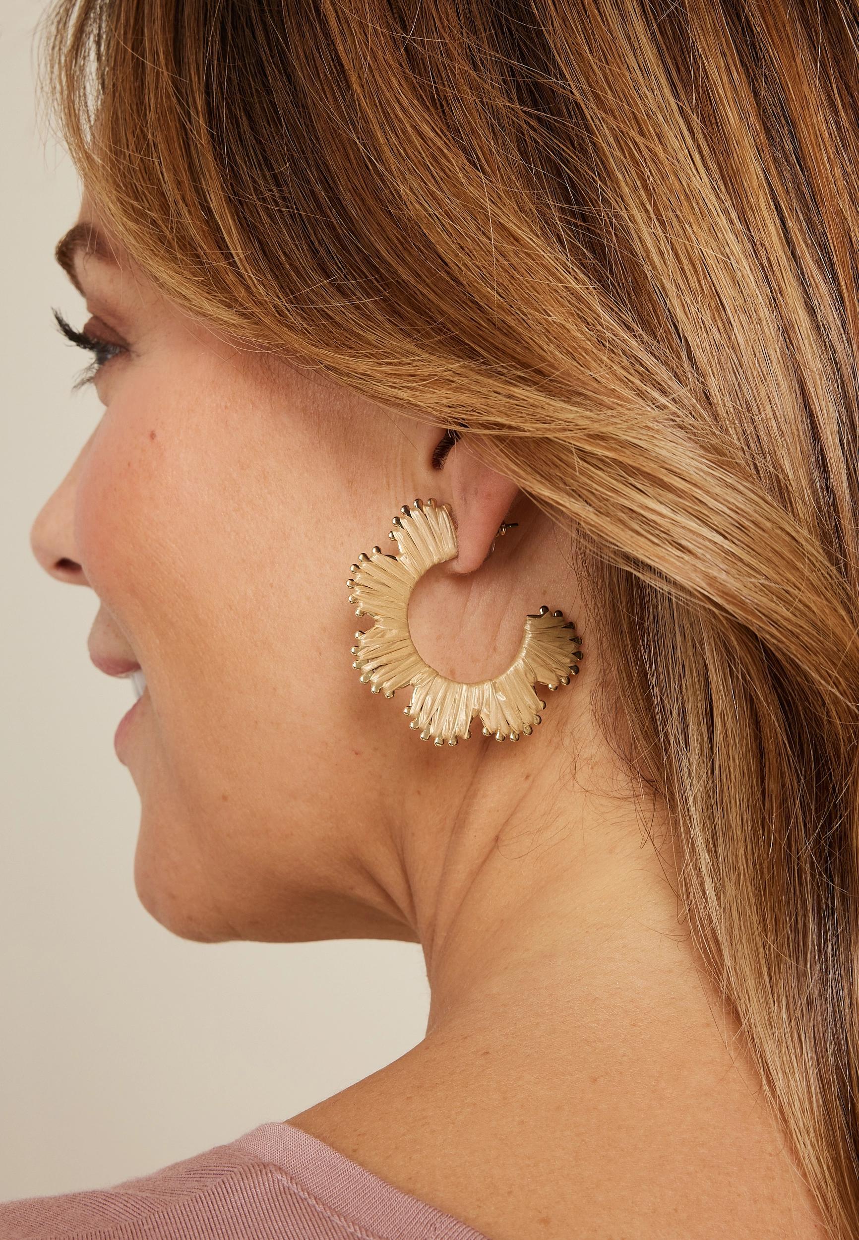 Maurices Womens Raffia Wrapped Floral Hoop Earrings Beige Size O/s Product Image