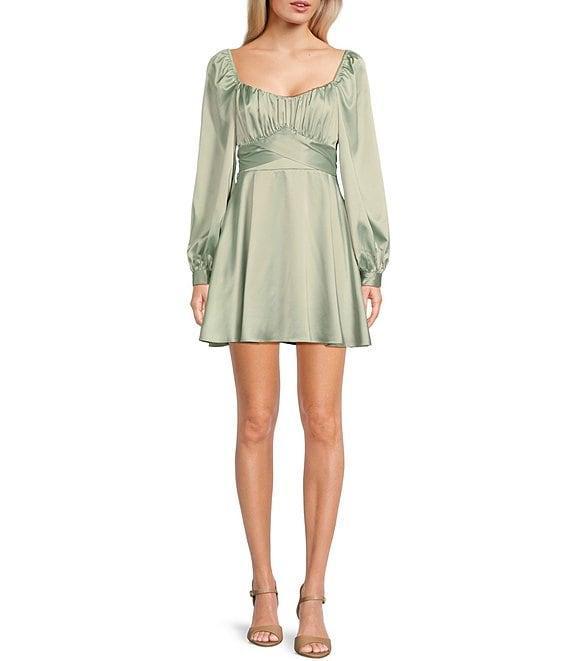 B. Darlin Satin Long Sleeve Tie Waist Mini Dress Product Image
