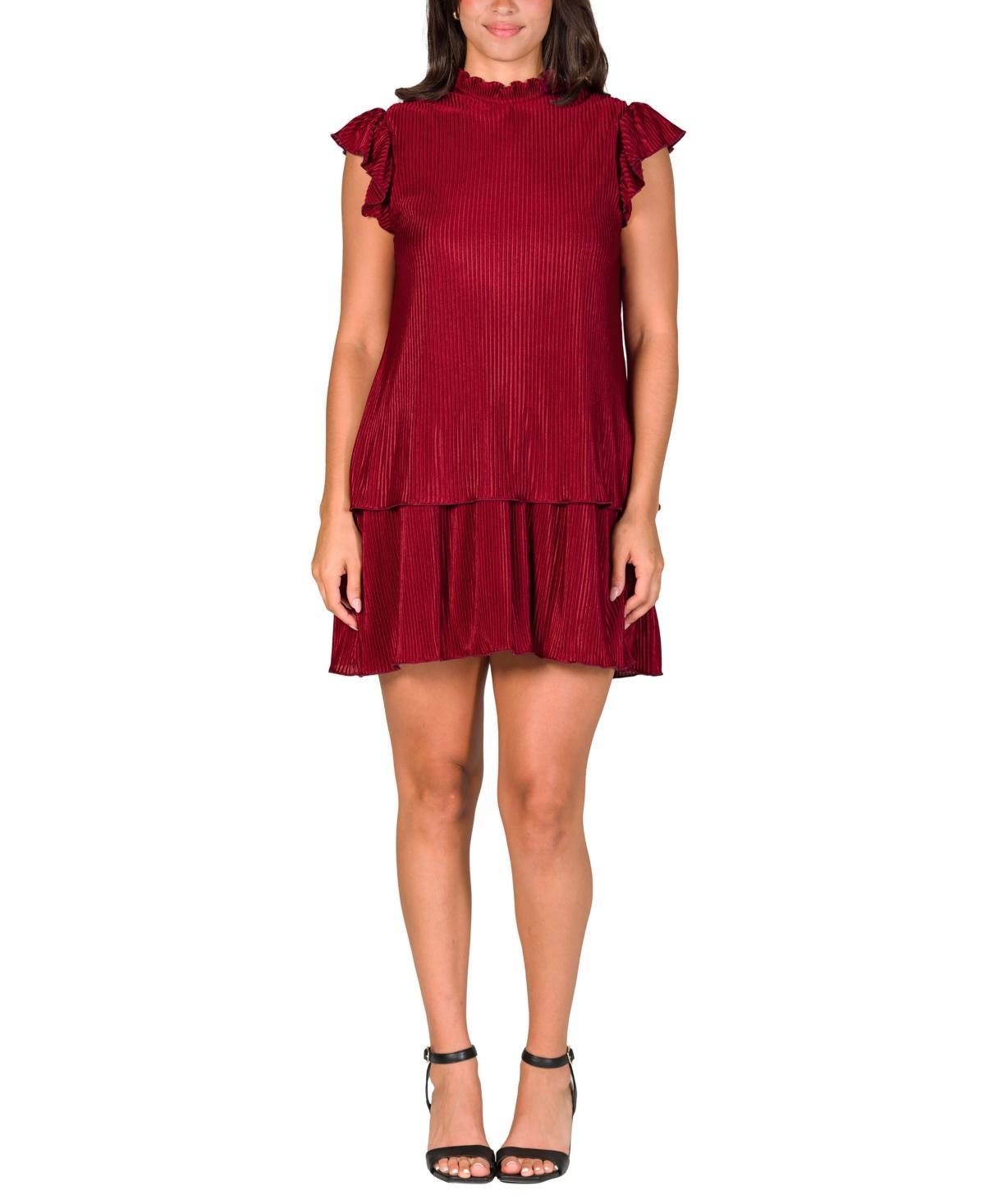 Women's 24Seven Comfort Apparel Ruffle Cap Sleeve High Neck Pleated Tiered Mini Dress, Size: XL Product Image