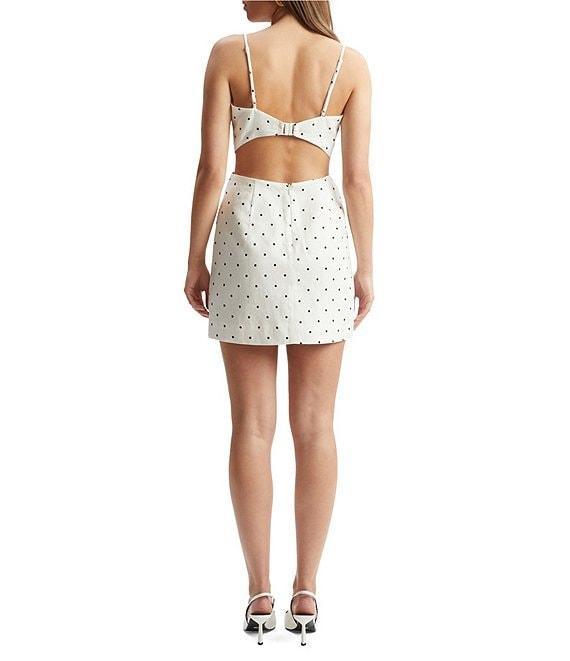 Bardot Vieda Linen Dotted Print Sweetheart Neck Sleeveless Bow Sheath Mini Dress Product Image