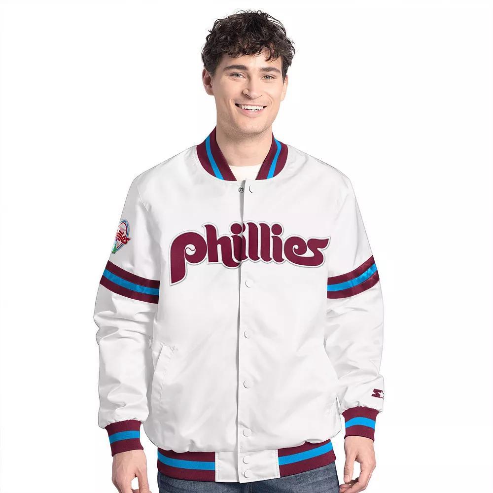 Men's Starter  White Philadelphia Phillies Cooperstown Scout Full-Snap Varsity Jacket, Size: 3XL Product Image