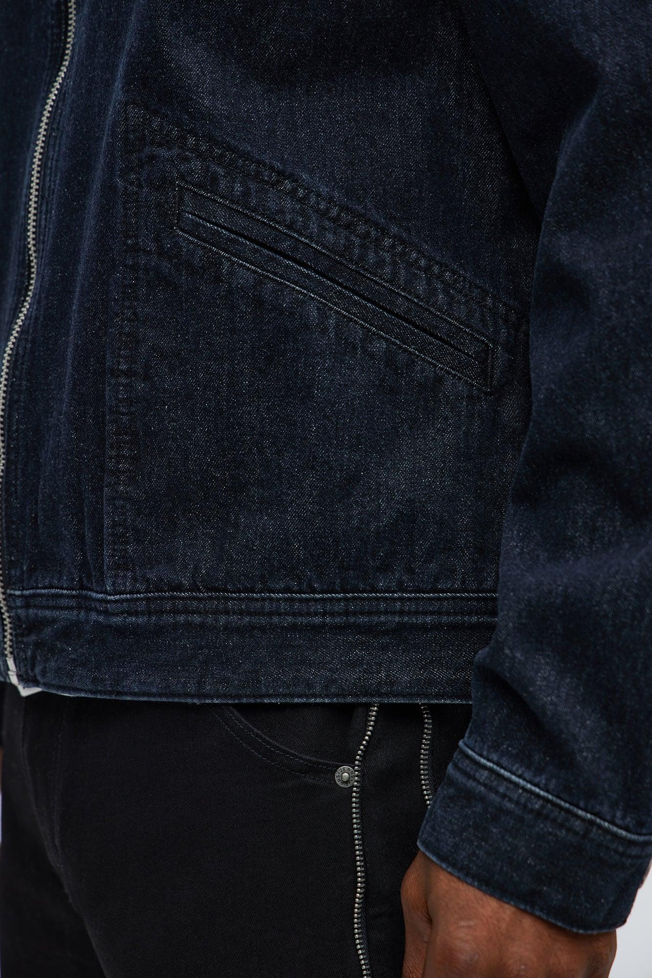 Contrast Collar Denim Jacket - Dark Denim Product Image