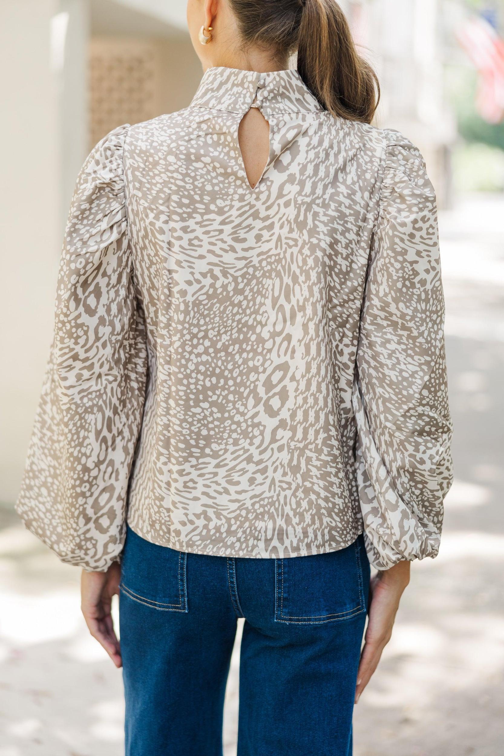 Next In Line Taupe Leopard Blouse Female Product Image