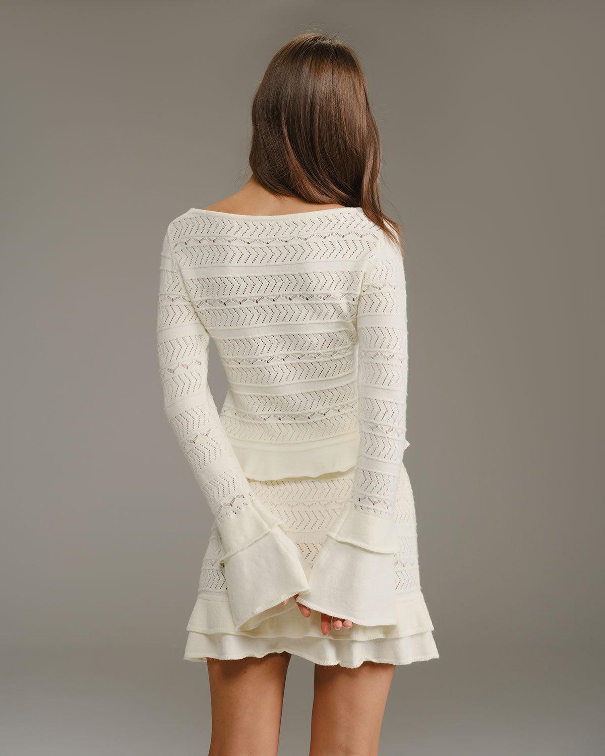 Beige Ruffle Bell Sleeve Tee Product Image