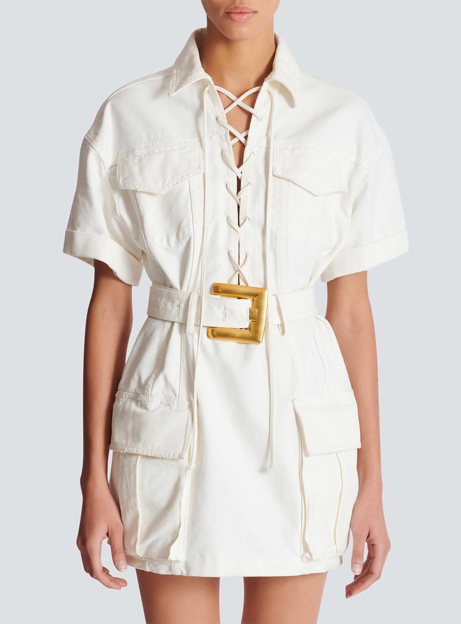 Short lace-up canvas dress Product Image