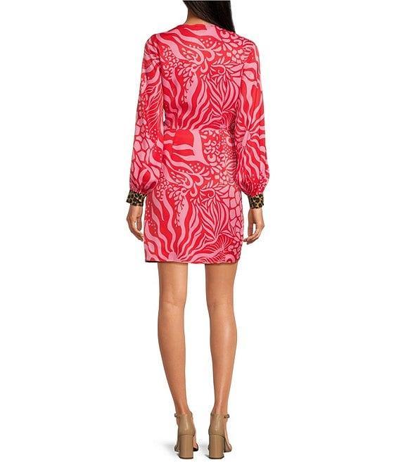 Never Fully Dressed Vienna Valentine Printed V Neck Long Sleeve Mini Wrap Dress Product Image