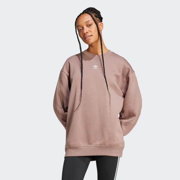 adidas Essentials Fleece Long Oversized Crew Sweatshirt Black L Womens Product Image