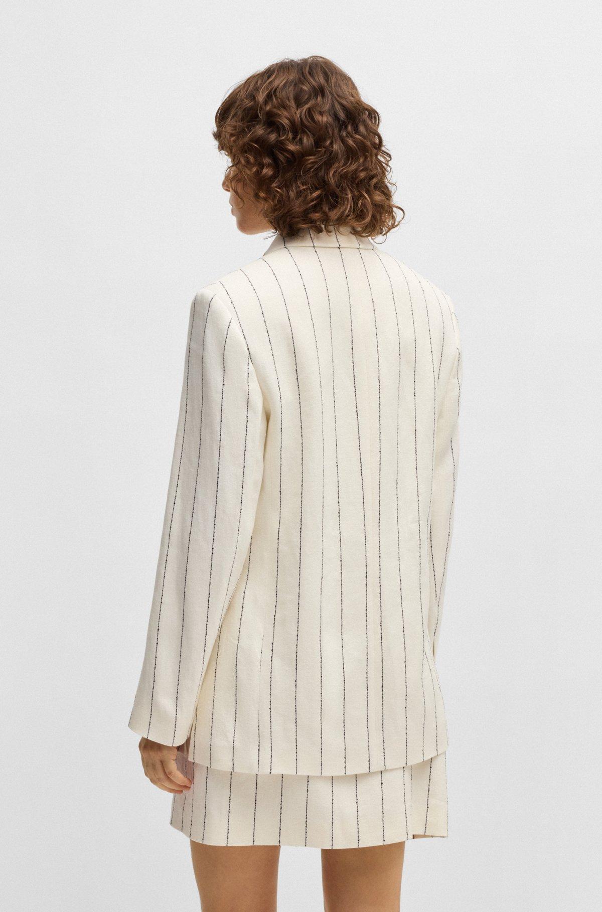 BOSS - Relaxed-fit suit jacket in striped linen-blend bouclé - Patterned Product Image