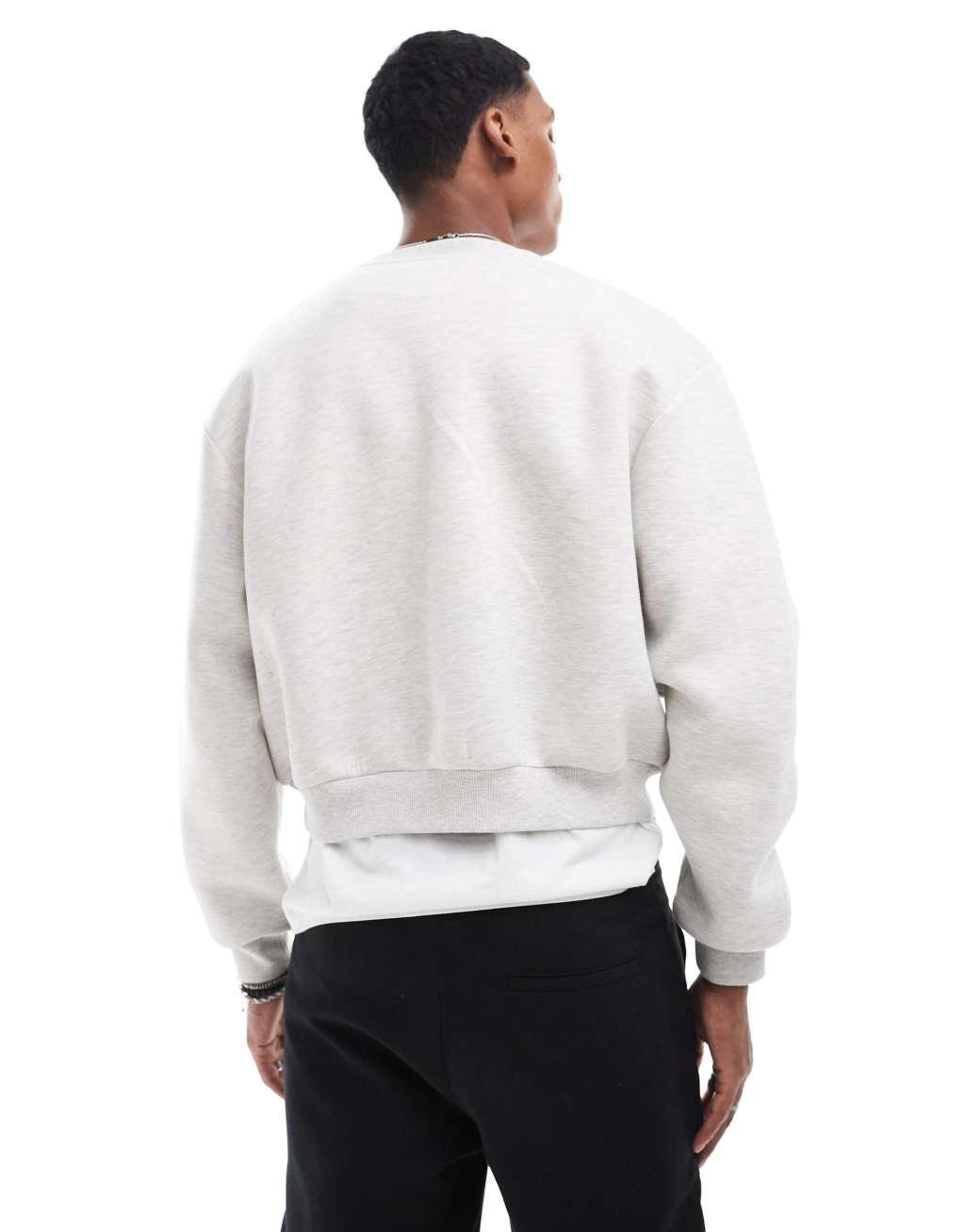 ASOS DESIGN boxy oversized cropped scuba sweatshirt in gray heather Product Image