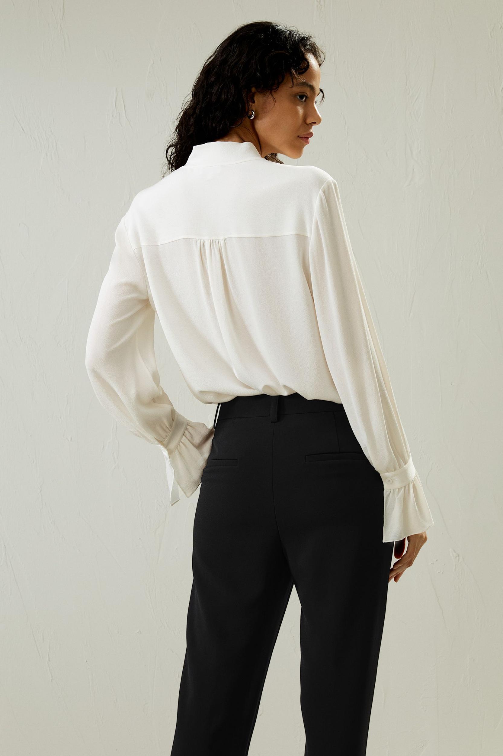 Silk V-neck Ribbon Blouse Product Image