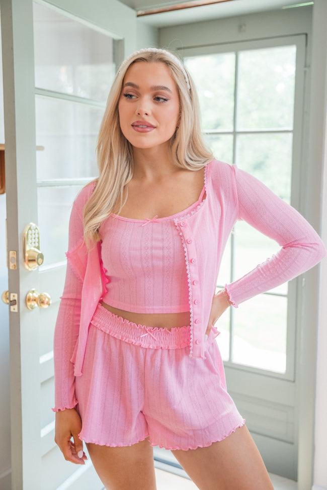 At This Time Pink Pointelle Lounge Cami and Cardigan FINAL SALE Product Image
