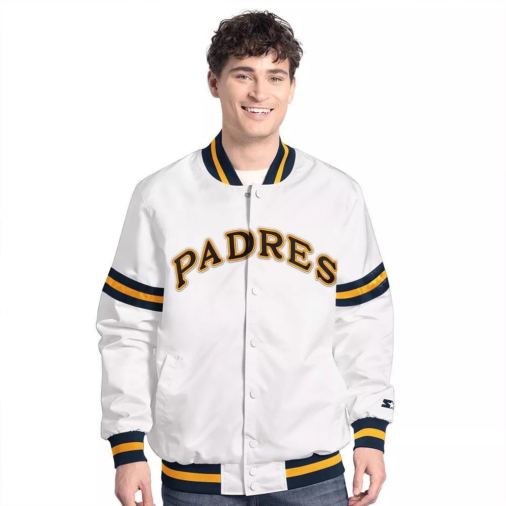 Men's Starter  White San Diego Padres Cooperstown Scout Full-Snap Varsity Jacket, Size: Medium Product Image