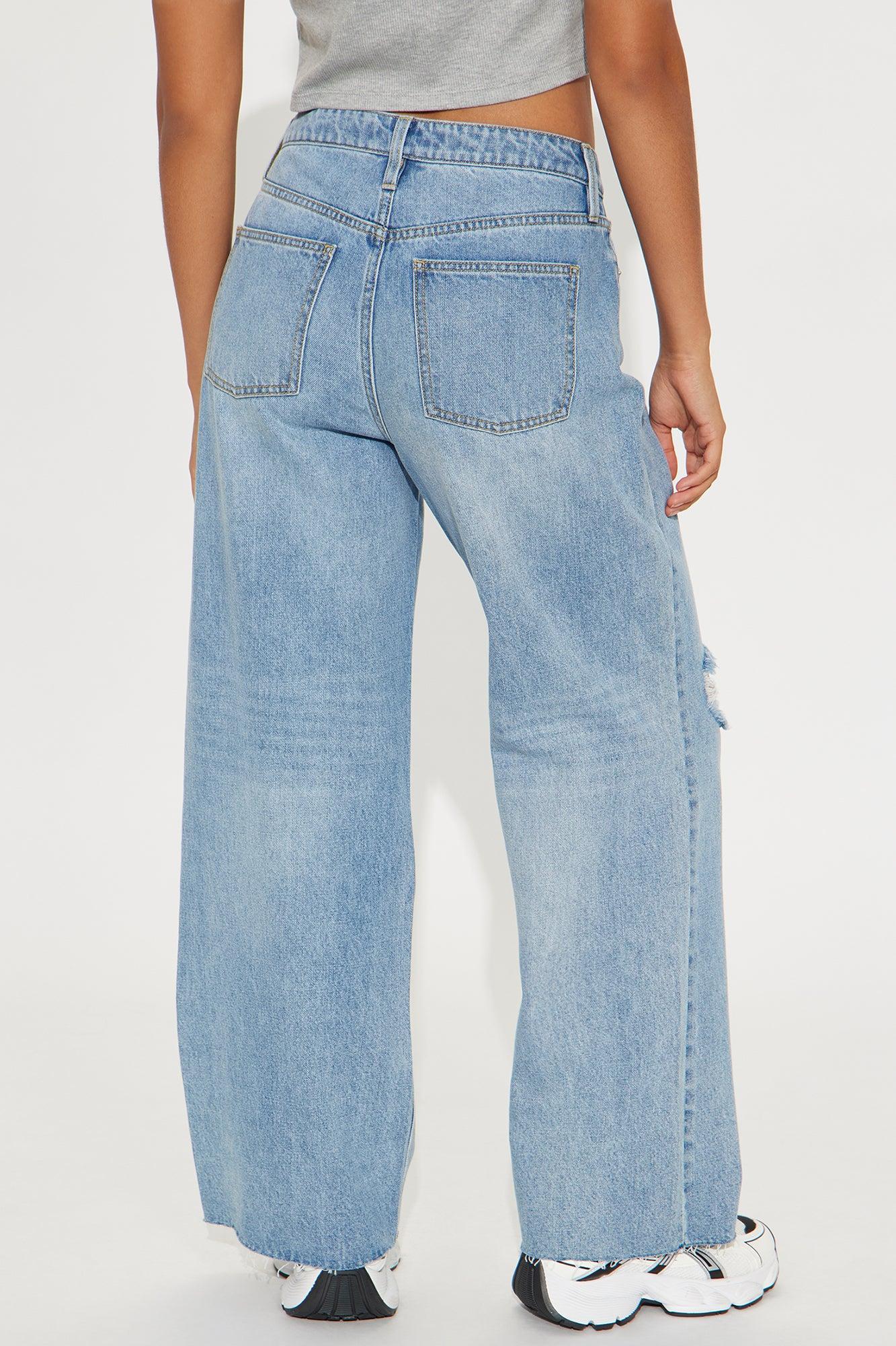 Petite Tough Love Baggy Ripped Straight Leg Jean - Medium Wash Product Image