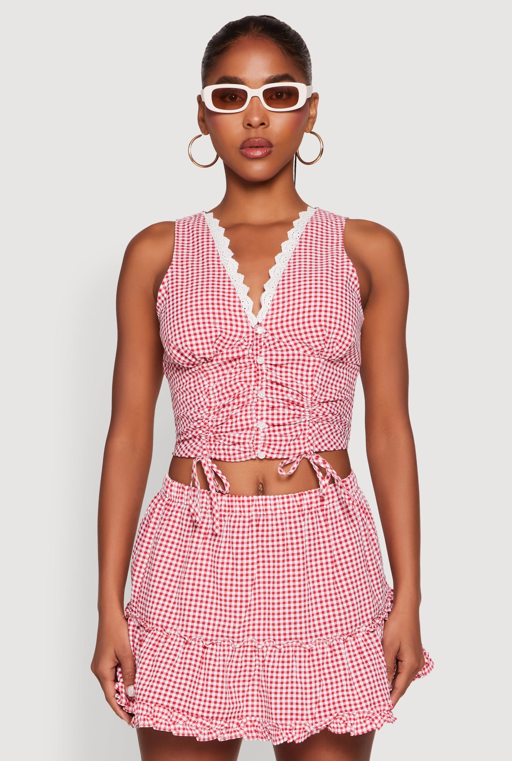 Womens Almost Famous Gingham Button Front Crop Top Product Image