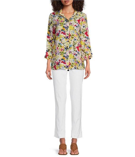 Ali Miles Printed Wire Collar 3/4 Sleeve Button Front Tunic Product Image