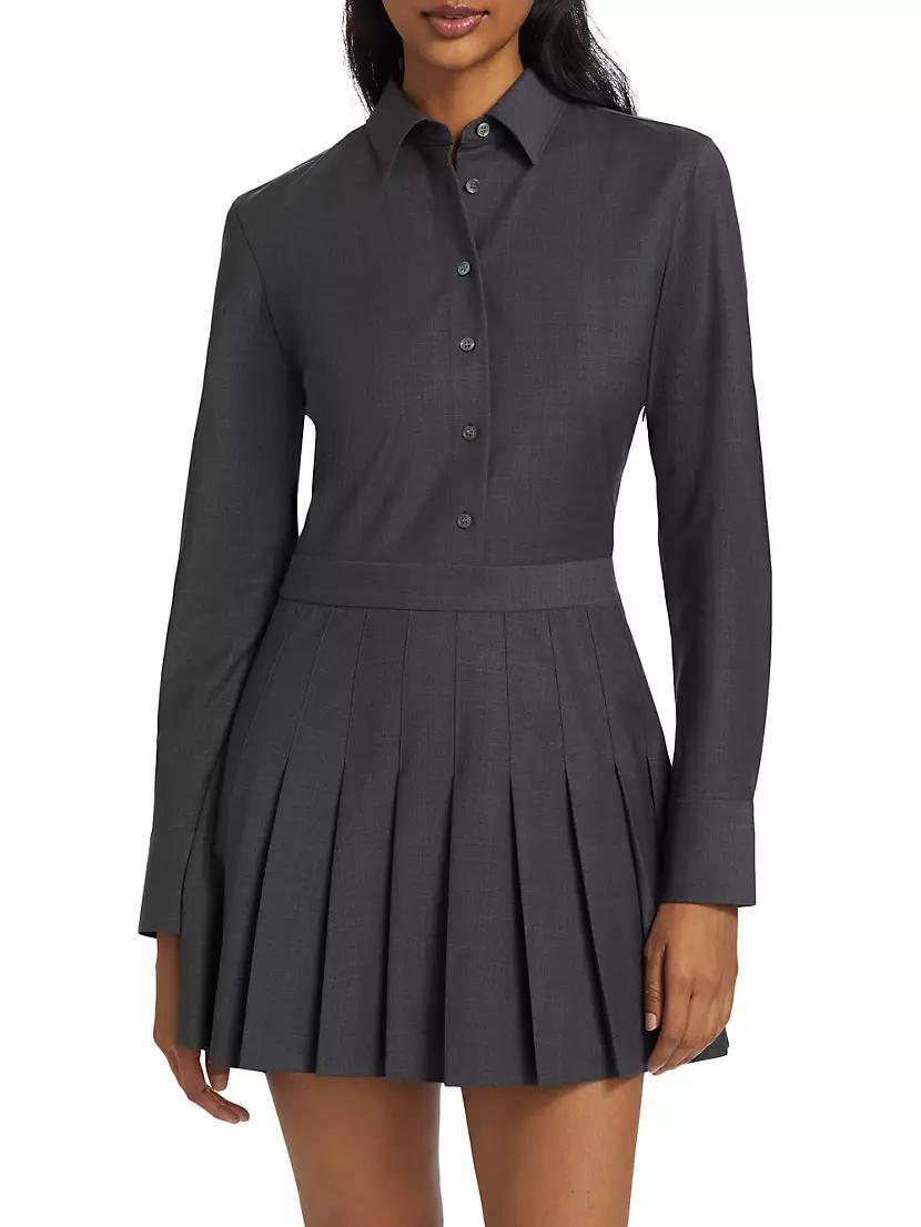 Wool-Blend Pleated-Skirt Mini-Shirtdress Product Image