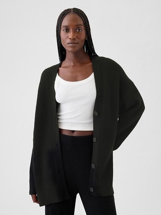 CashSoft Shaker-Stitch Boyfriend Cardigan Product Image