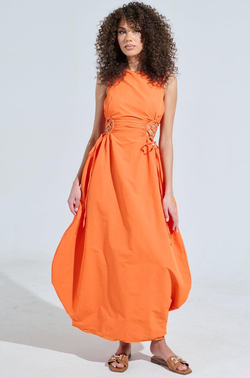 ALINA LACE UP DETAIL MAXI DRESS IN ORANGE Product Image