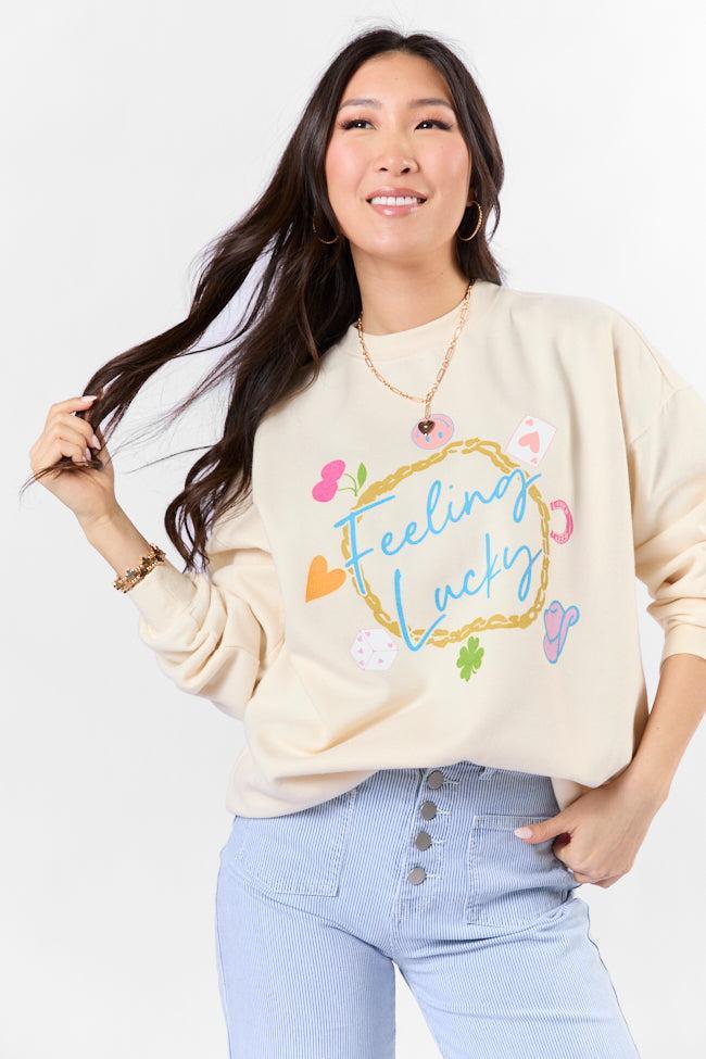 Feeling Lucky Sweet Cream Oversized Graphic Sweatshirt Product Image