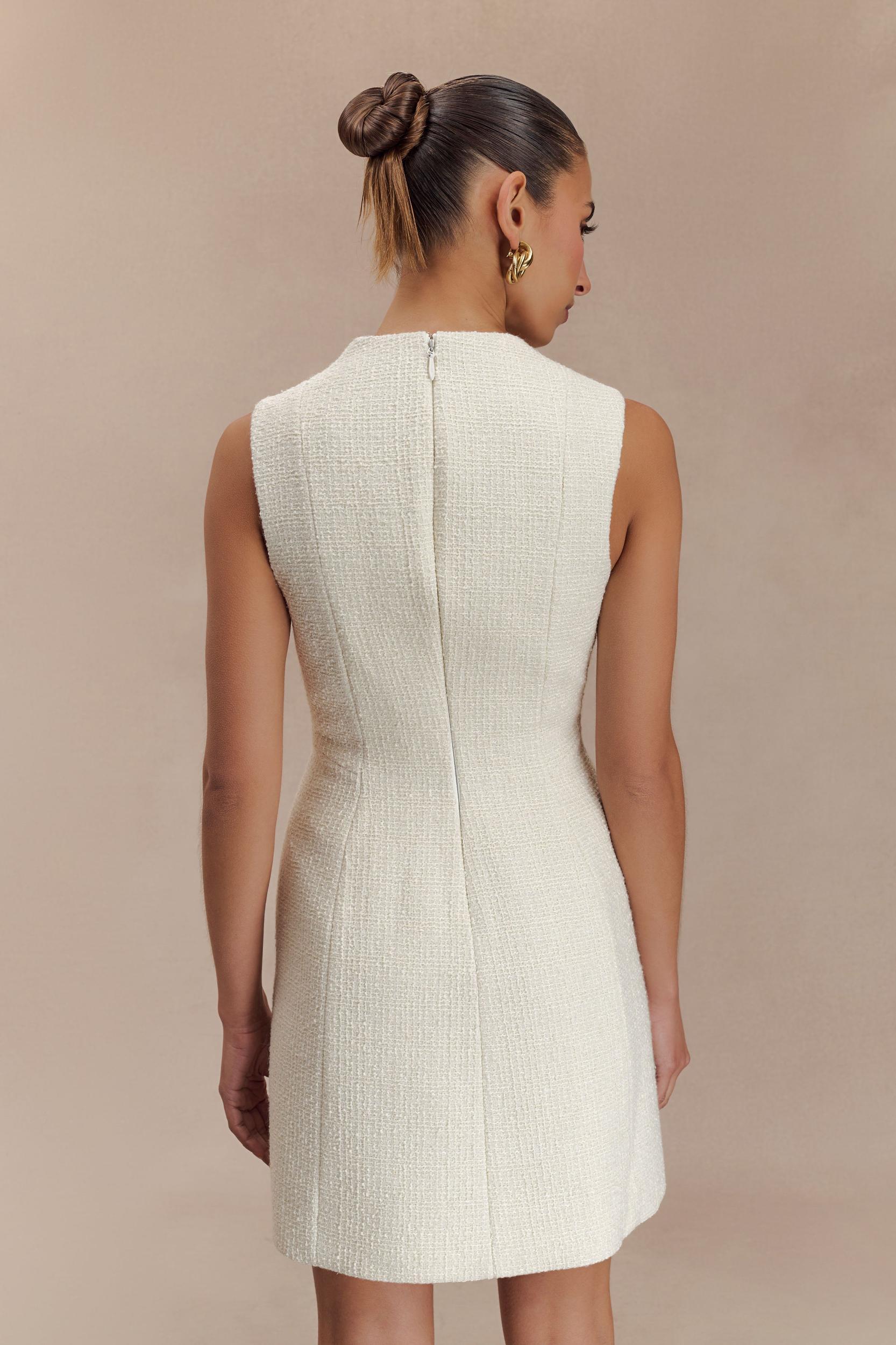 Danna Boucle Mini Dress With Pleats - White Product Image
