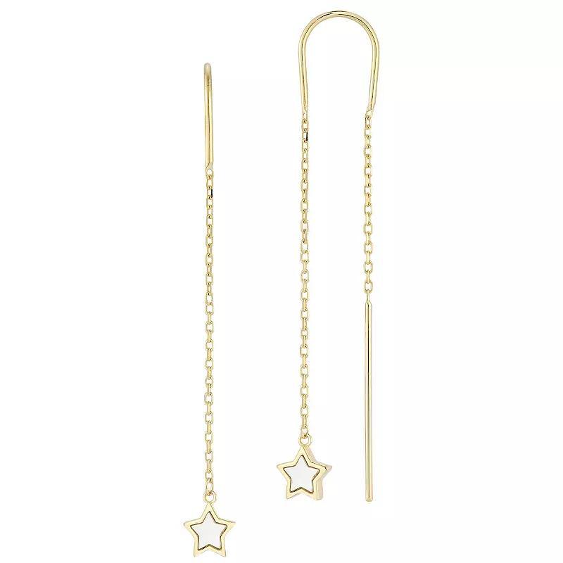 LUMINOR GOLD 14k Gold Mother of Pearl Clover Threader Earrings, Women's Product Image