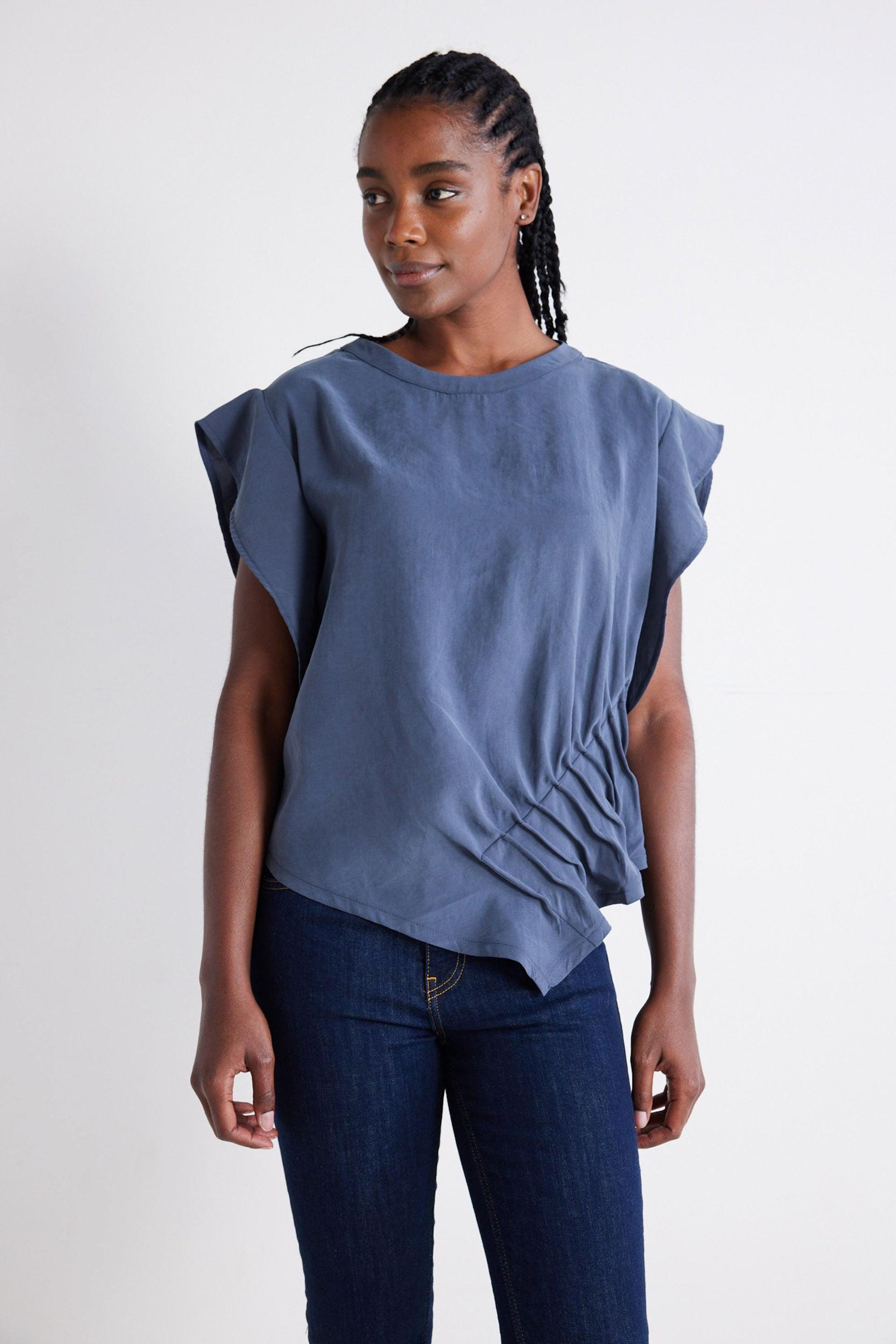 Light Poplin Asymmetric Pintuck Top Product Image