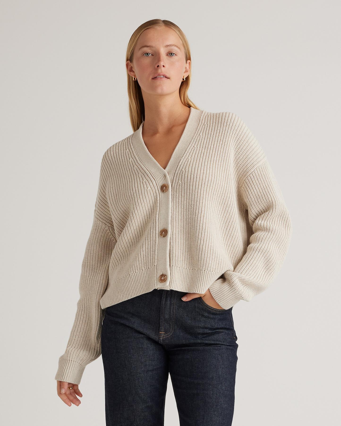 100% Organic Cotton Fisherman Boxy Cropped Cardigan Product Image