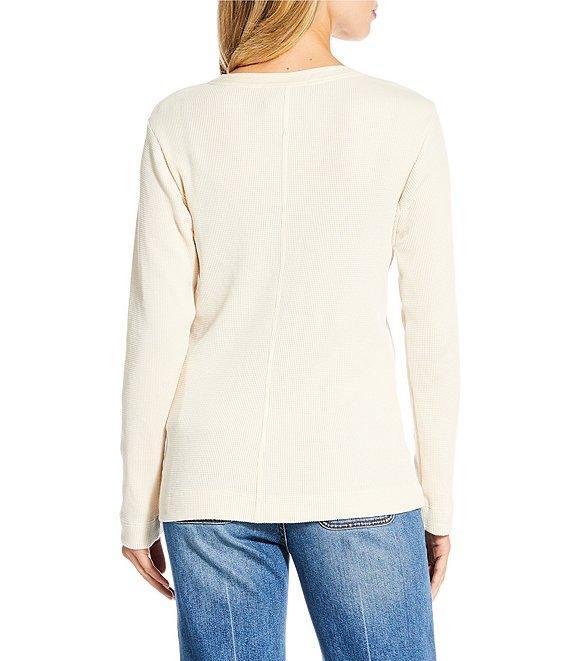 JOHNNY WAS Mayra Floral Embroidered Textured Knit Round Neck Long Sleeve Henley Top Product Image