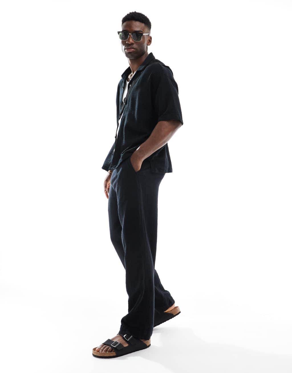 Bershka textured camp collar shirt in black - part of a set Product Image