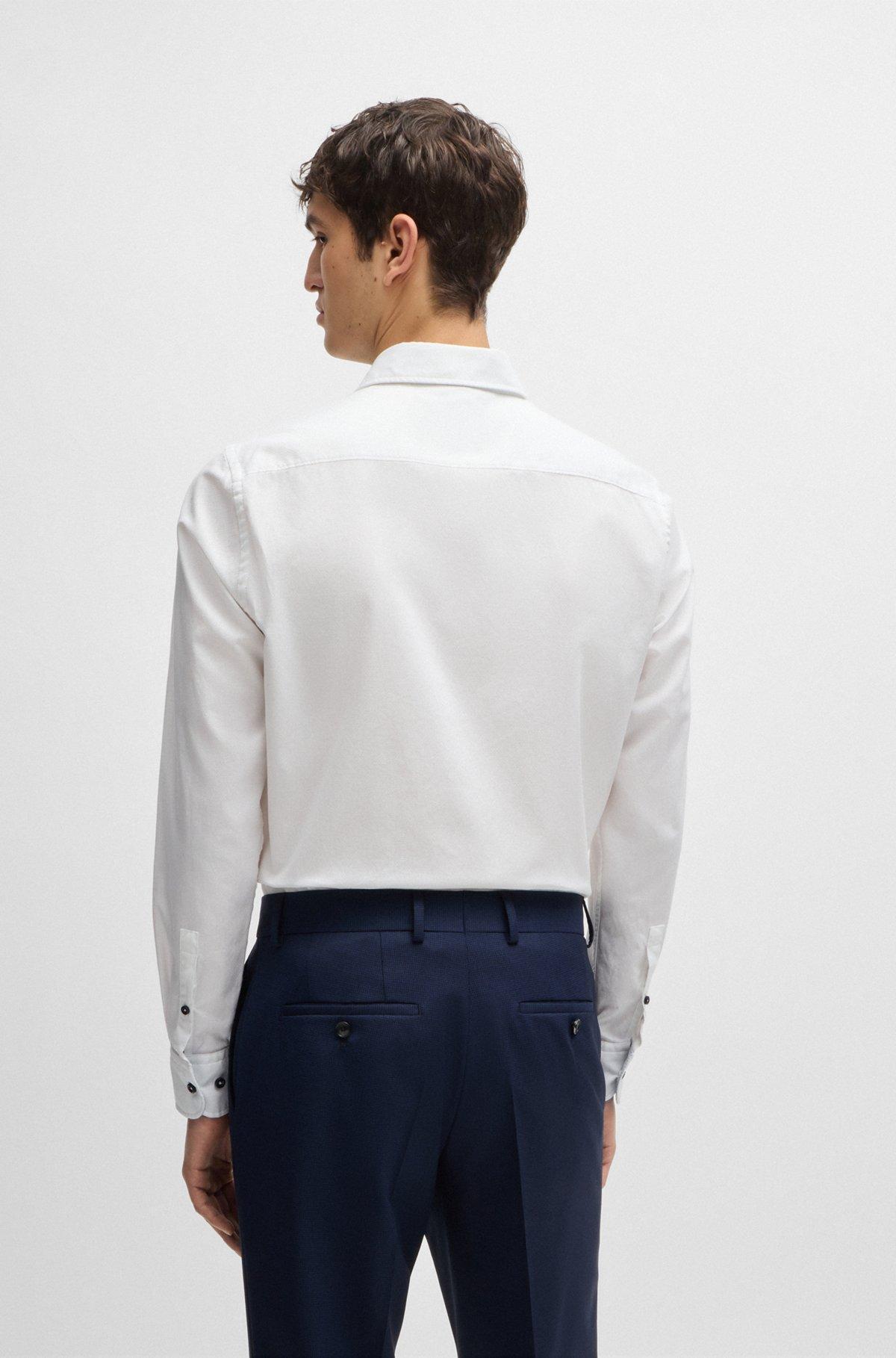BOSS - Casual-fit shirt in structured cotton with spread collar - White Product Image