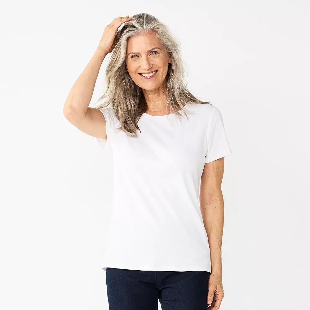 Petite Croft & Barrow® Essential Crewneck Tee, Women's, Size: XS Petite, White Product Image