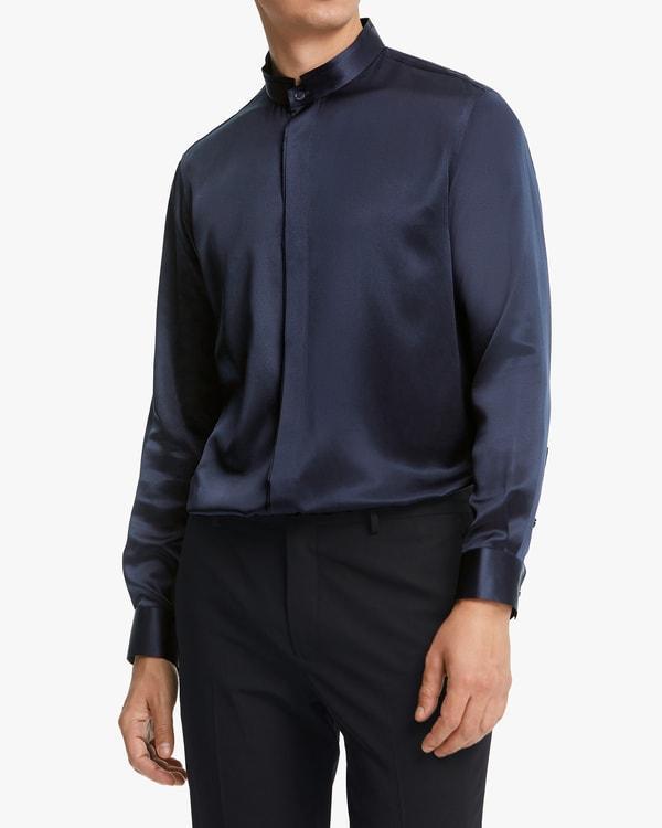 Classic Concealed Placket Silk Men Shirt Product Image