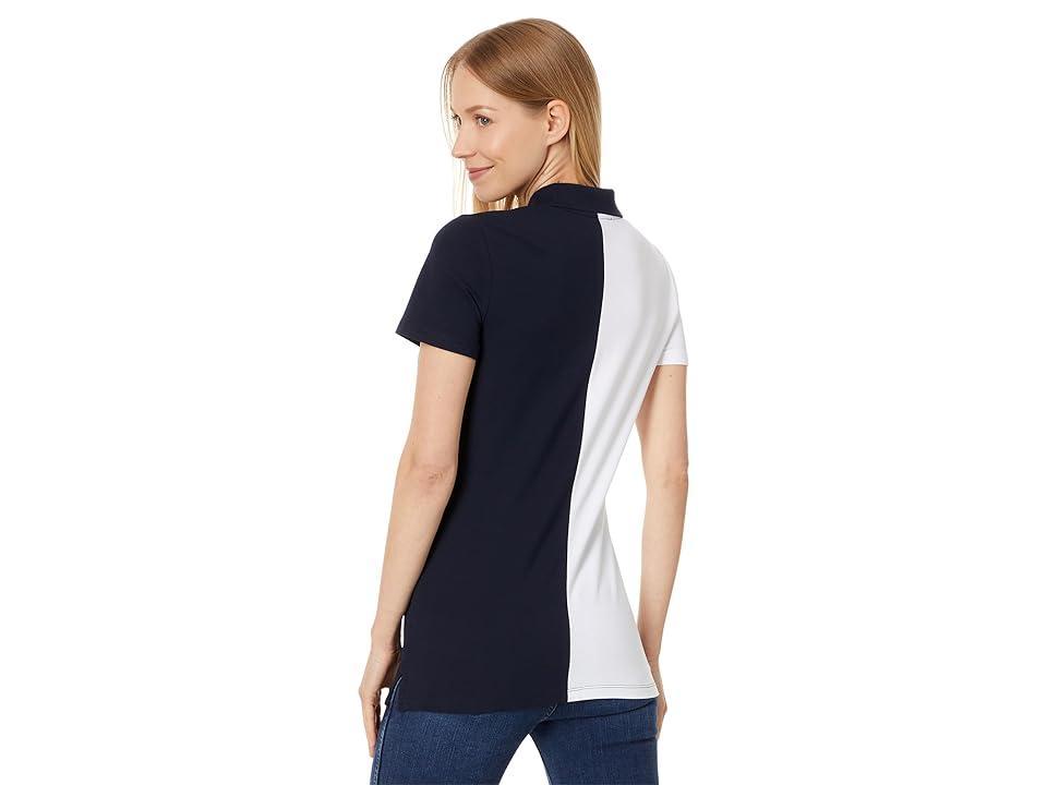 Tommy Hilfiger Short Sleeve Color-Block Zip Polo (Bright White/Sky Captain) Women's Clothing Product Image