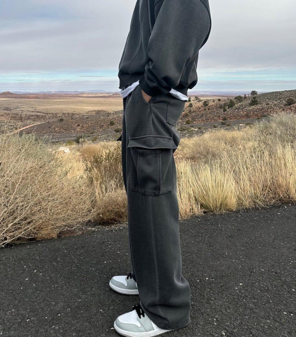 RT No. 11925 DARK GRAY ZIP-UP HOODIE & WIDE SWEATPANTS Product Image