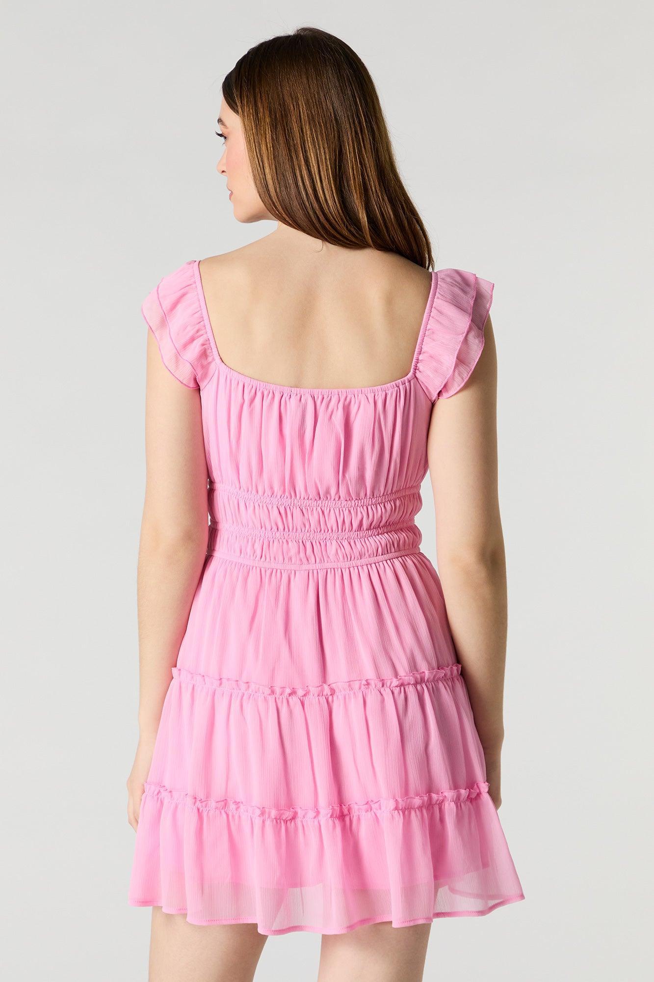 Chiffon Tiered Flutter Sleeve Mini Dress Female Product Image