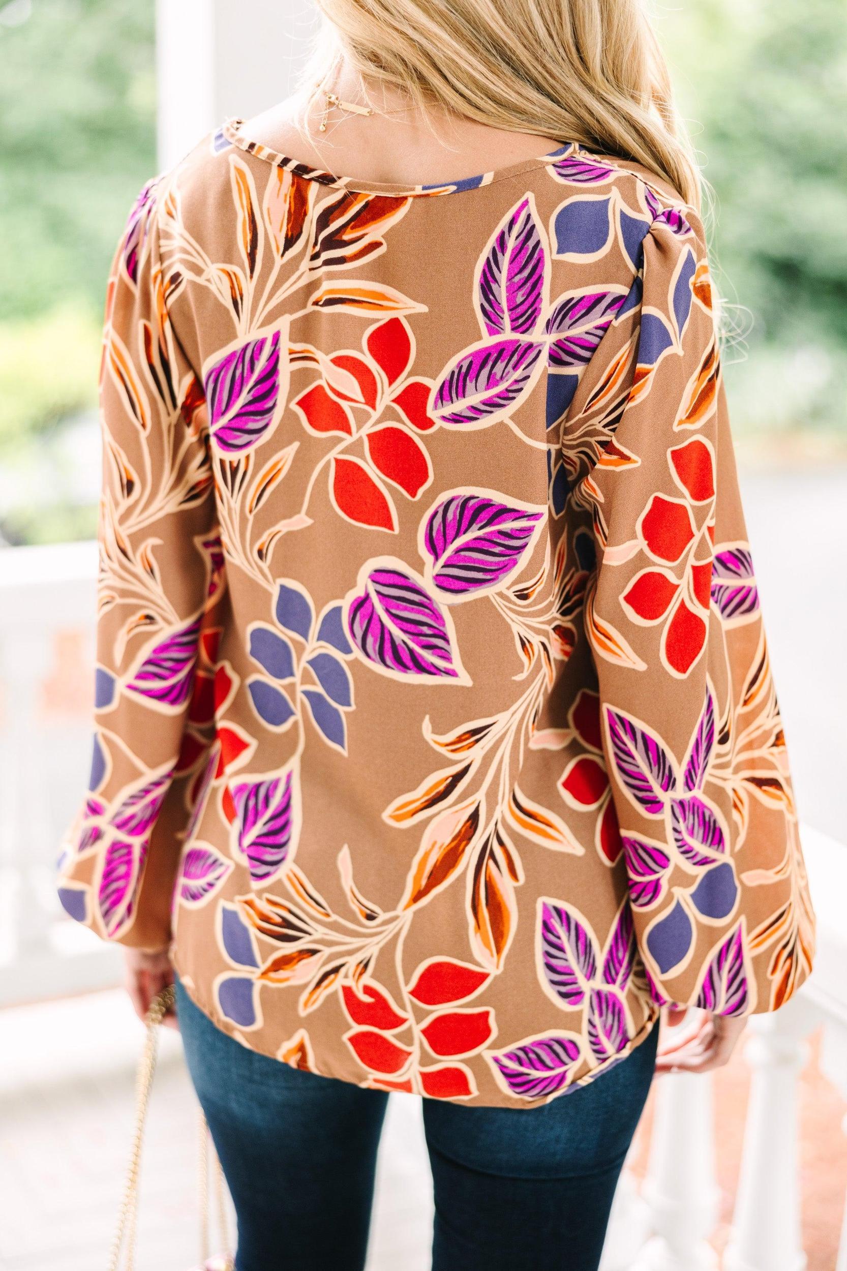 It's All Love Camel Brown Floral Blouse Female Product Image