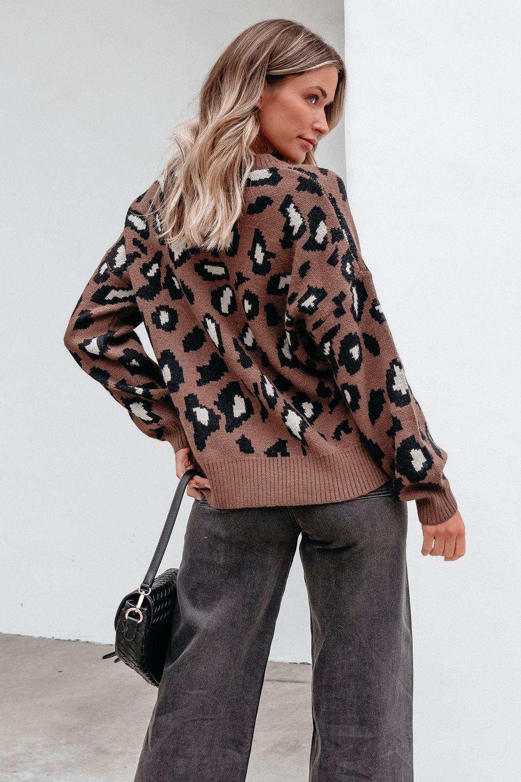 Brown Leopard Print Ribbed Sweater-FINAL SALE Product Image