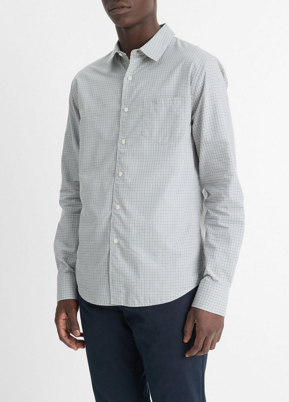 Mens Whitney Plaid Cotton-Blend Long-Sleeve Shirt, Pebble White/blue Spruce, Size XS Vince Product Image