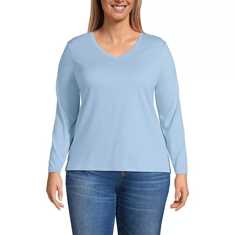 Plus Size Lands' End Long Sleeve Relaxed-Fit Supima Cotton V-Neck Tee, Women's, Size: 3XL, Blue Breton Stripe Product Image