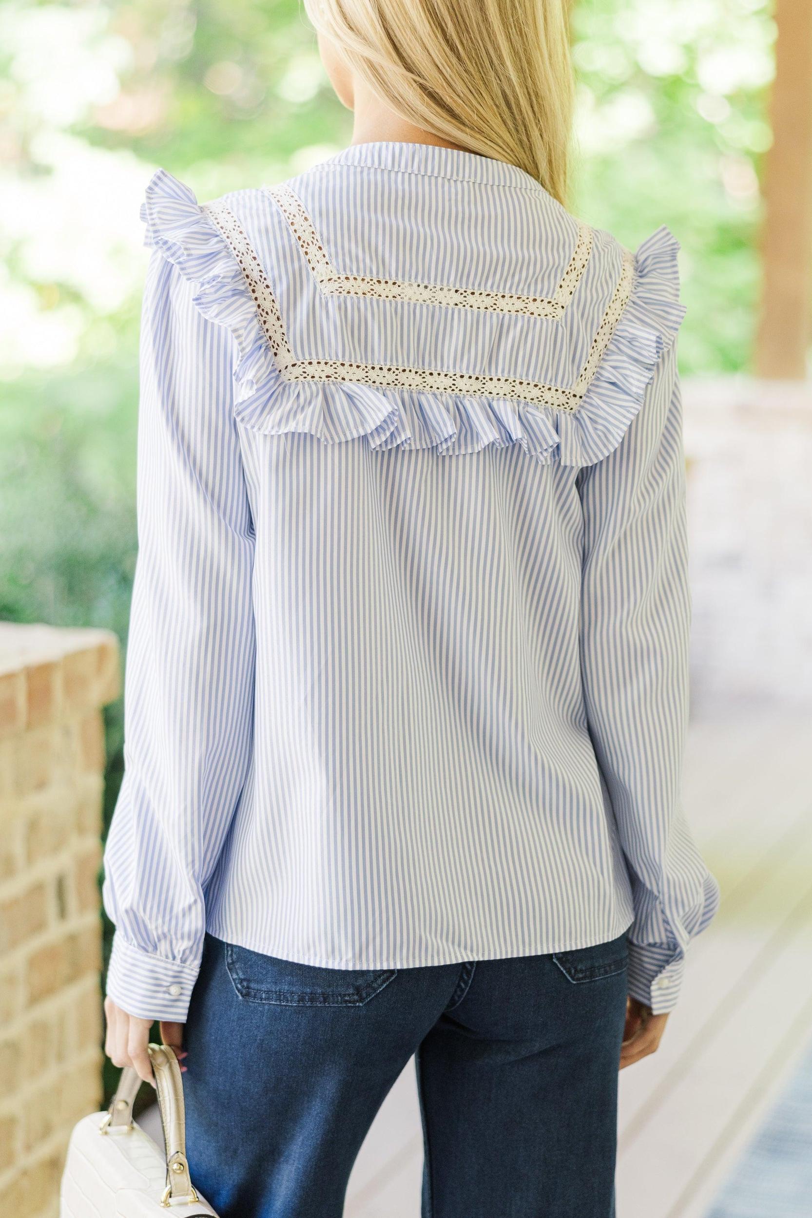 In Your Eyes Denim Blue Striped Blouse Female Product Image