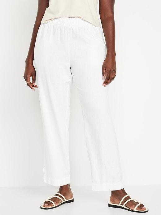 High-Waisted Linen-Blend Straight Pants Product Image