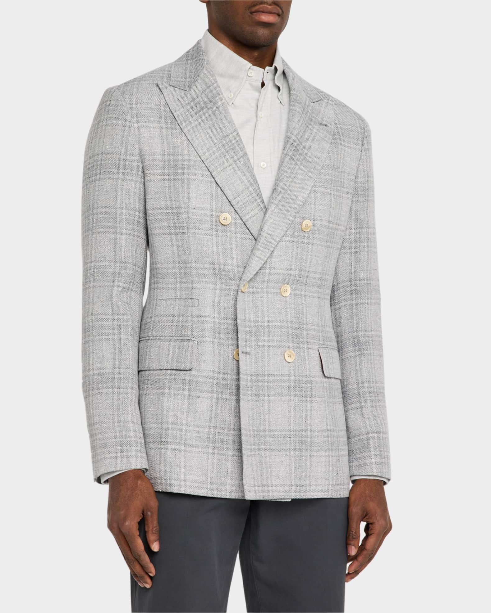Men's Soft Madras Double-Breasted Jacket  Product Image