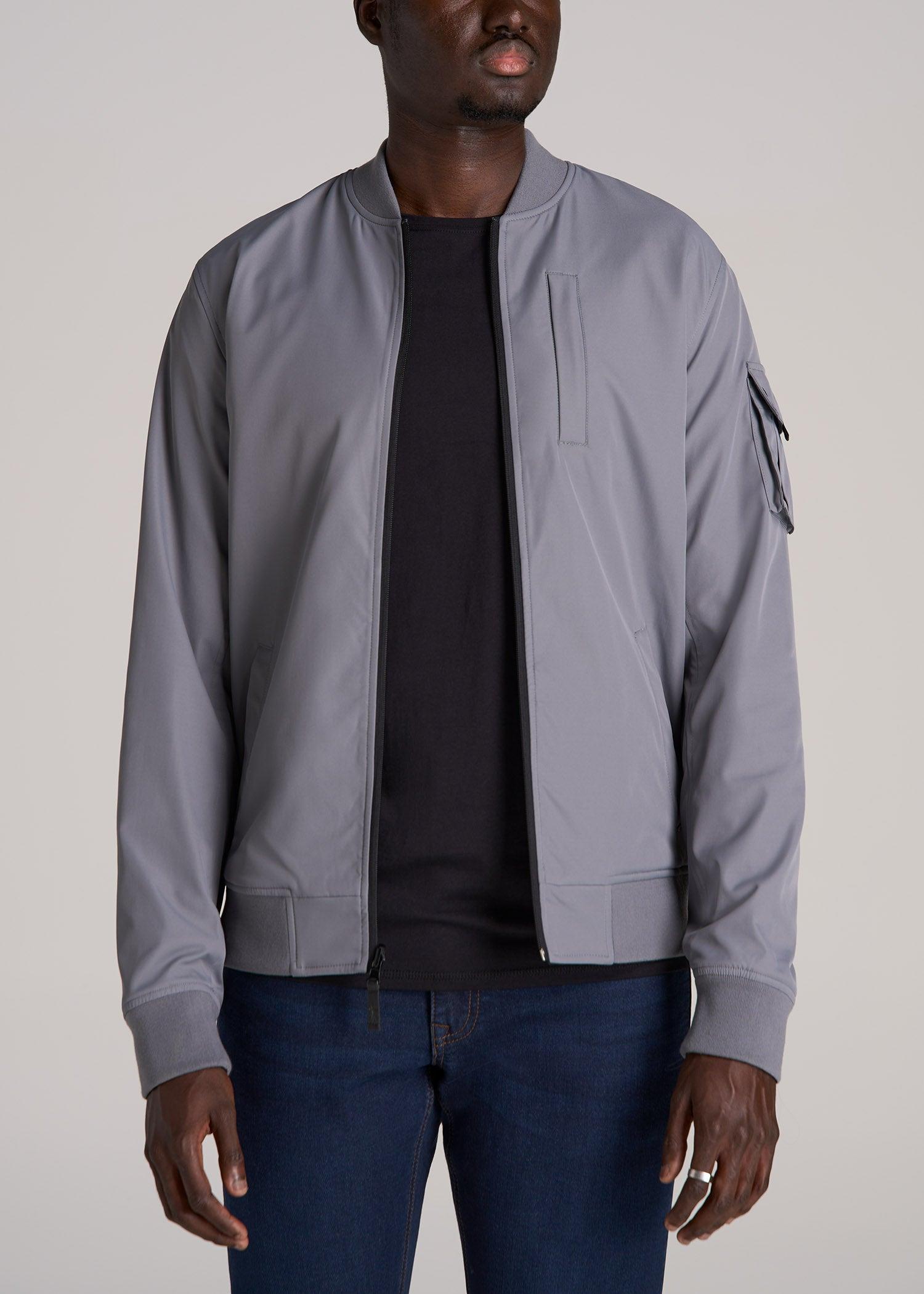 Reversible Men's Tall Bomber Jacket in Fossil Grey and Black Product Image