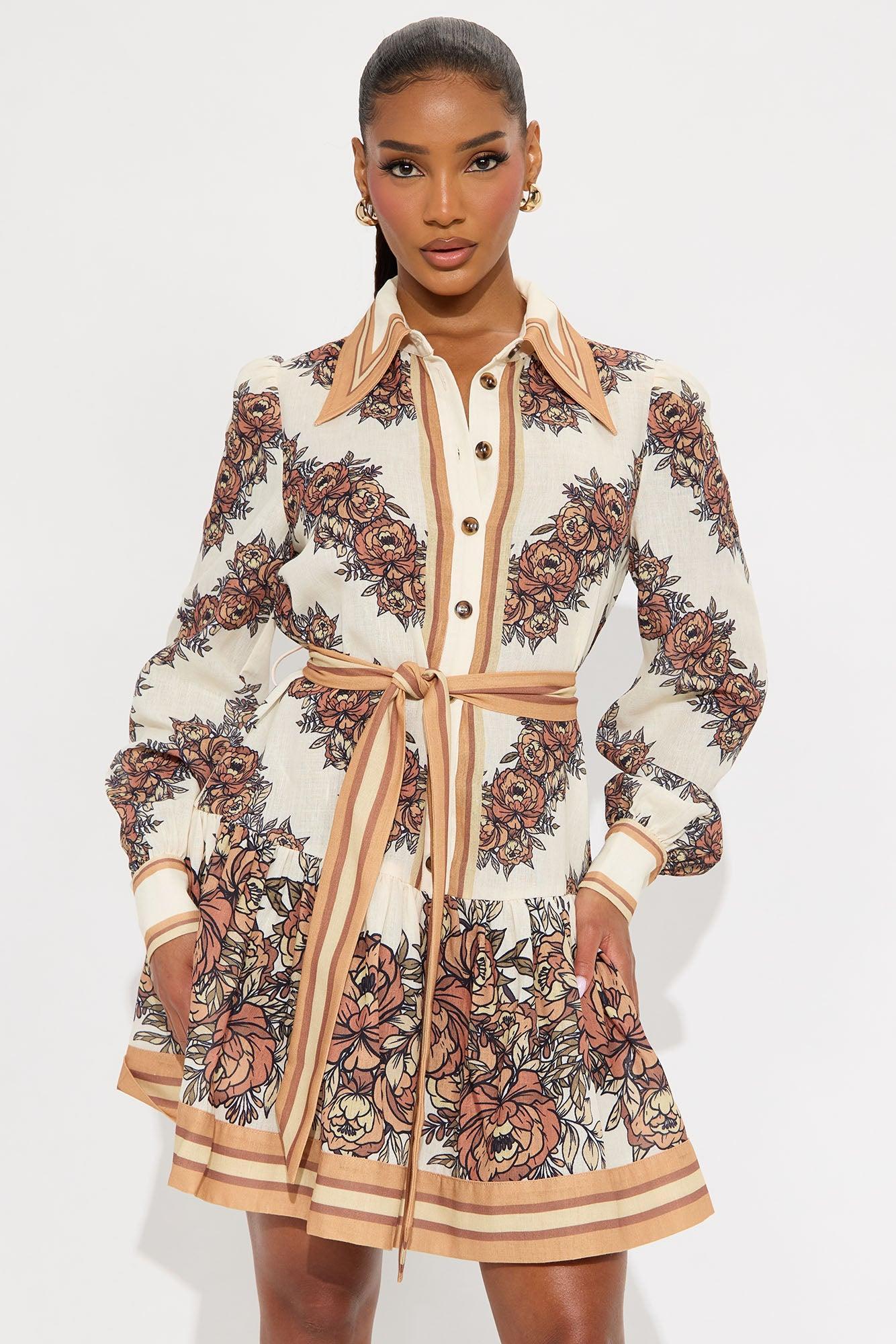 Garden Party Linen Mini Dress - Mocha Product Image