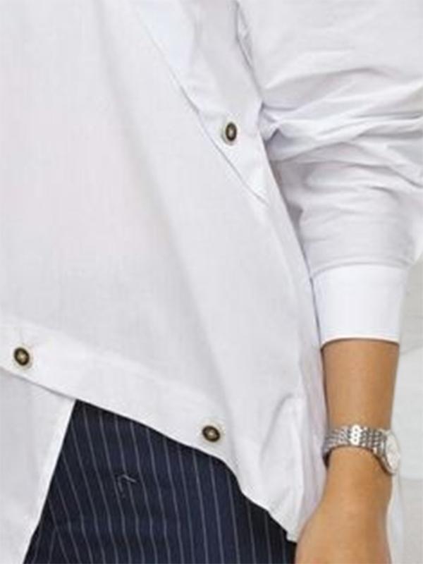 Long Sleeves Asymmetric Buttoned Split-Front Blouses&Shirts Tops Product Image