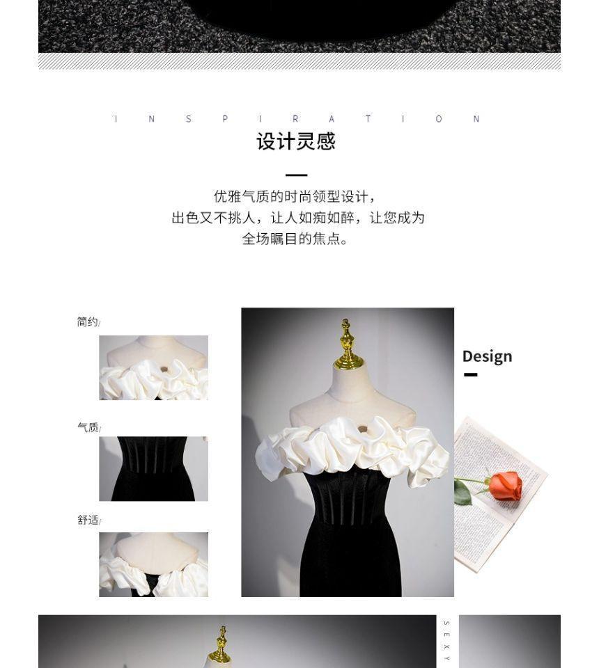 Short-Sleeve Off Shoulder Two Tone Ruffle Velvet Mermaid Evening Gown Product Image