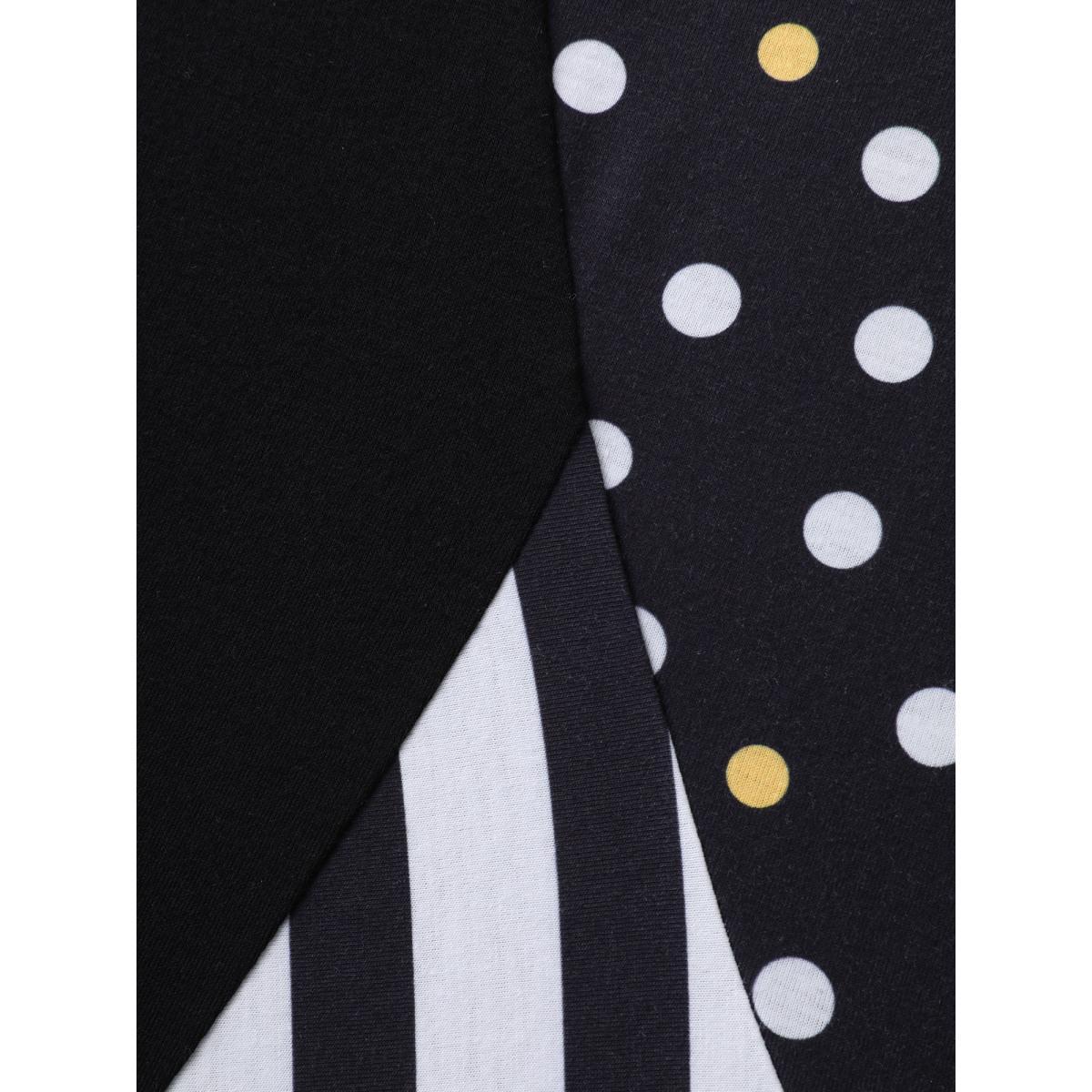 Plus Size Supersoft Stretchy Polka Dots Stripe T-Shirt Black Women Contrast Round Neck Everyday-Casual T-shirts BloomChic 30/6X Product Image