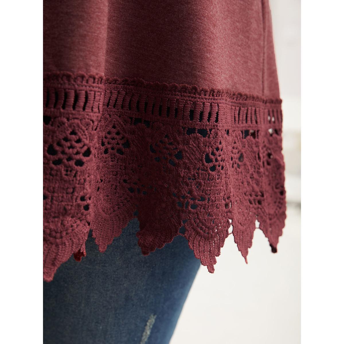 Plus Size Heathered Stretchy Lace Hem Sleeveless Top Women Russet Elegant Patchwork V-neck Everyday Tank Tops Camis BloomChic 22-24/3X Product Image