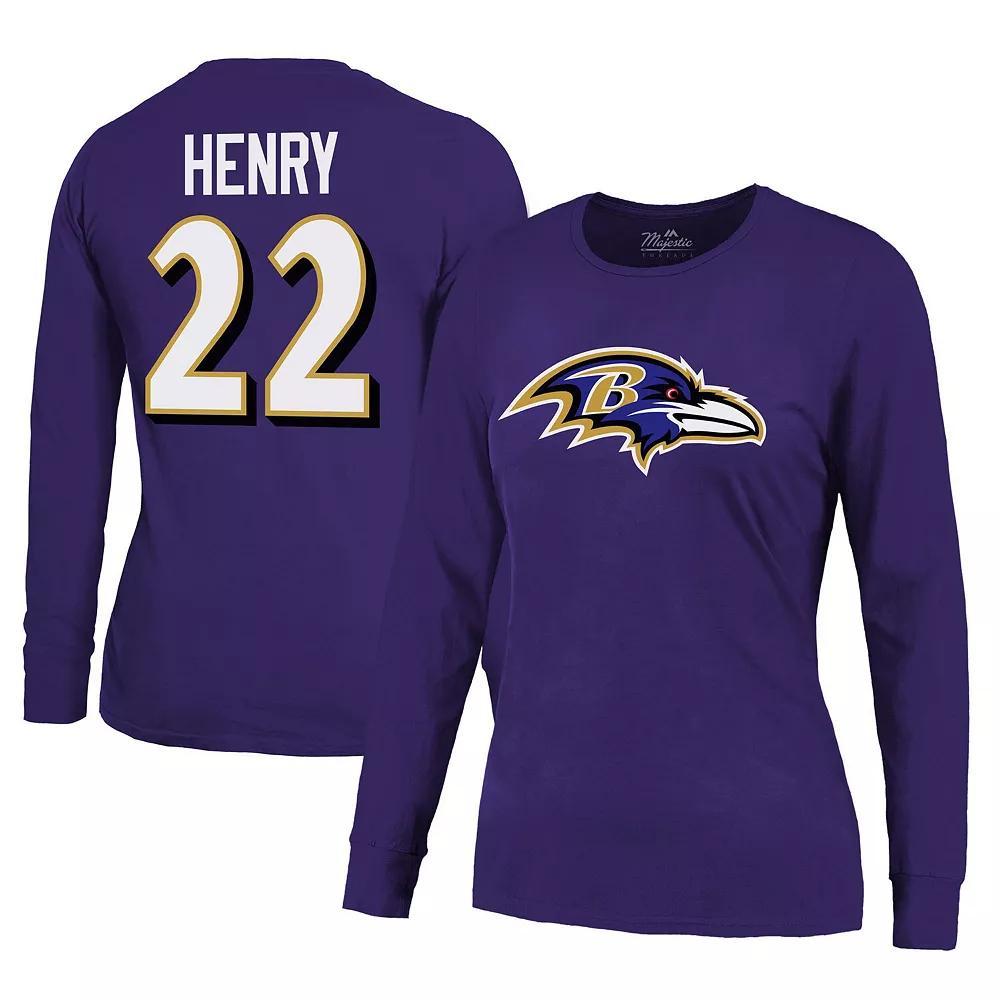 Women's Majestic Threads Derrick Henry Purple Baltimore Ravens Name & Number Long Sleeve T-Shirt, Size: 2XL Product Image